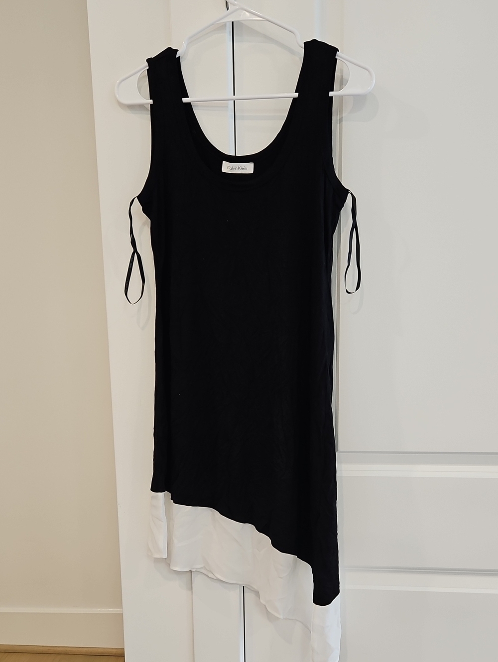 Calvin Klein Black & White Asymmetric Tie-Side Dress